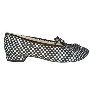Zapato Handmade Leather Shoes Black & White Check Kilt Slip-on Loafers Sz 9